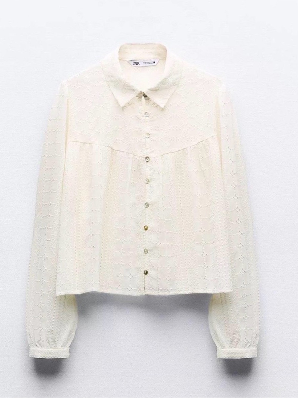 Zara Cream Eyelet Button-Up Blouse